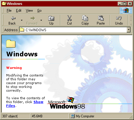 Eksplorator systemu Windows 98 - katalog systemowy
